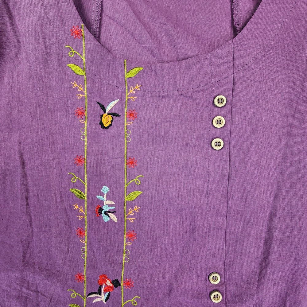 Unbranded XL Purple Cotton Embroidered Floral Boho Short Sleeve Blouse Top Shirt